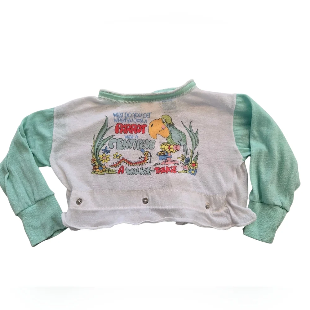 Vintage 1980s-1990s JC Penney Funny Graphic Long Sleeve Shirt Mint Green